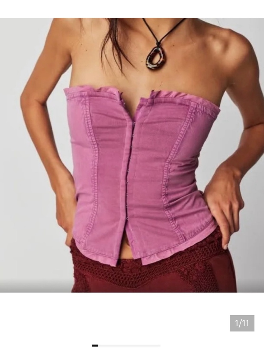 Free People Corset Top Pink Cotton XL Boho